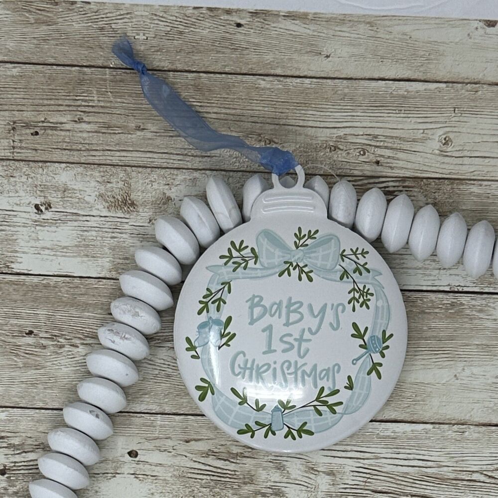 Baby's 1st Christmas Blue White Metal Christmas Ornament